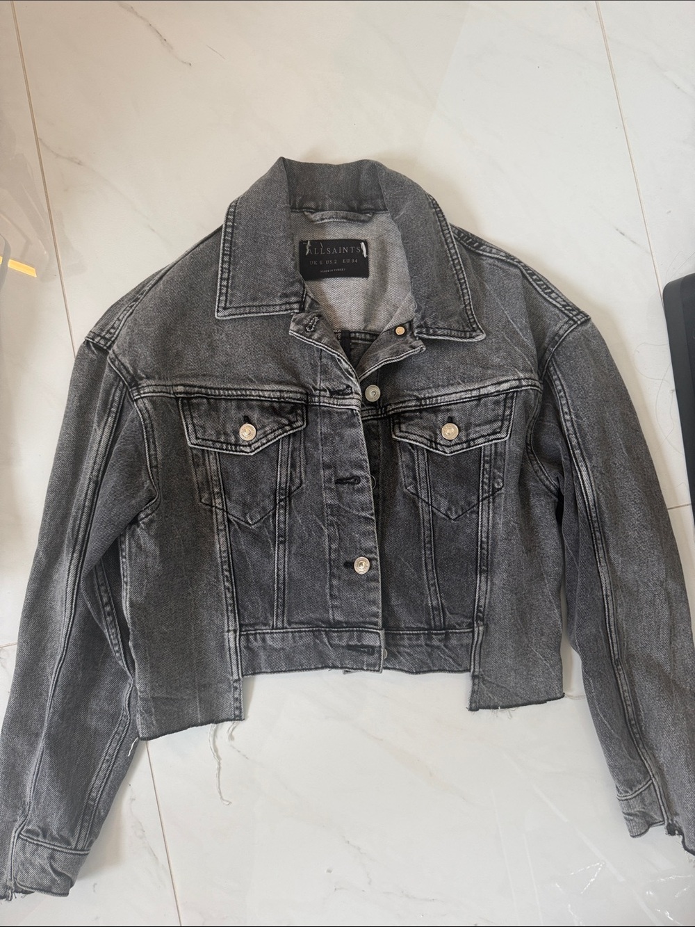 All Saints Washed Black Cropped Denim Jacket